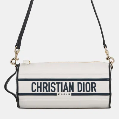 Pre-owned Dior Vibe Shoulder Bag White/navy Leather In Blue