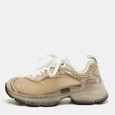 Pre-owned Dior Vibe Size 36.5 Beige Leather Mesh And Rubber Low Top Sneakers In Sand