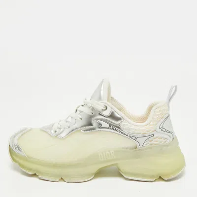 Pre-owned Dior Vibe Size 37 White/silver Rubber And Foil Leather Low Top Sneakers