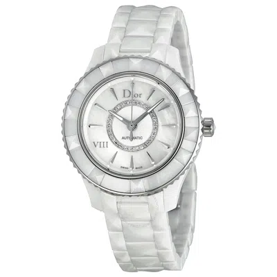 Dior Viii Automatic Diamond Dial White Ceramic Ladies Watch Cd1235e3c002 In Mother Of Pearl / Skeleton / White