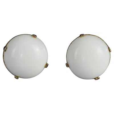 Pre-owned Dior Vintage 1972 Christian  White Glass Cabochon Earrings