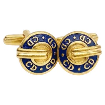 Pre-owned Dior Vintage 1980s Christian  Lacquered Blue And Gold Tone Cufflinks