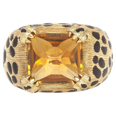 Pre-owned Dior Vintage 1980s  Citrine Leopard Print Ring In Multi