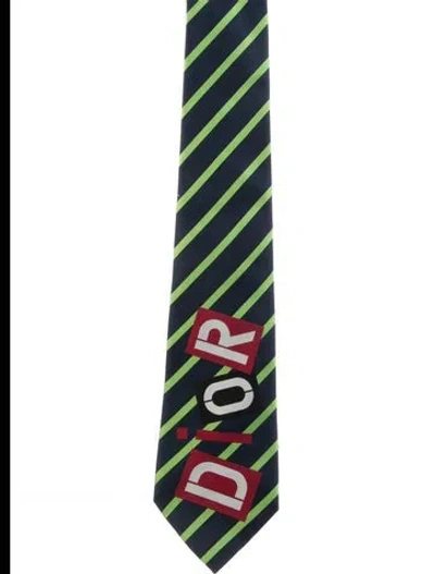 Pre-owned Dior Vintage 2000's Silk Striped Logo Tie In Multi
