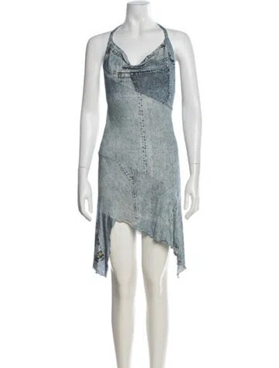 Pre-owned Dior Vintage 2000 Trompe-l'œil Mini Dress In Blue