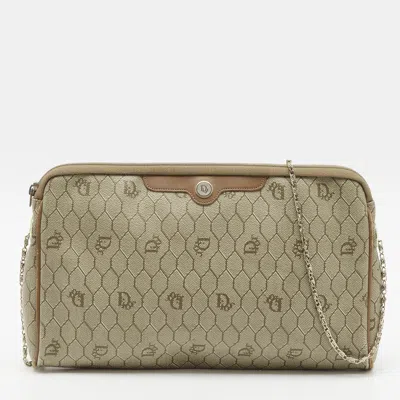 Pre-owned Dior Vintage Beige Honeycomb Coated Canvas Chain Clutch In Sand