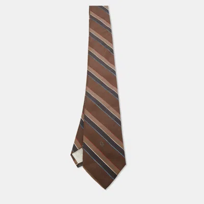 Pre-owned Dior Vintage Brown Diagonal Striped Classic Tie
