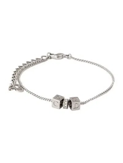 Pre-owned Dior Vintage 'cd' Cube Link Bracelet, 8.5" In Clear