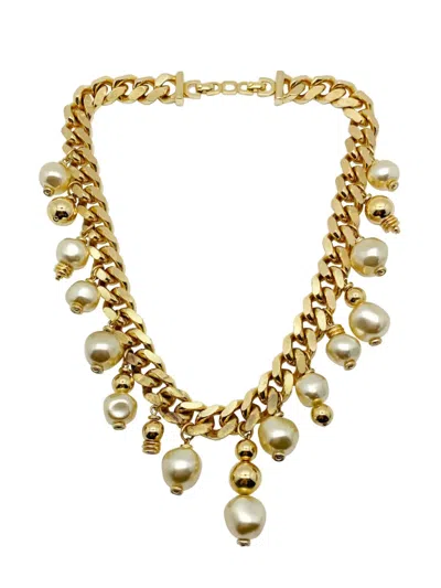 Pre-owned Dior Vintage Christian  Asymmetric Pearl Droplet Chain Necklace 1980s In Gold