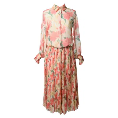 Pre-owned Dior Vintage Christian  Blouse And Skirt Set By Marc Bohan Circa 1980 In Beige