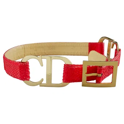 Pre-owned Dior Vintage Christian  Boutique Logo Red Textured Leather Belt