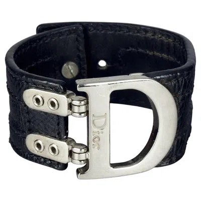 Pre-owned Dior Vintage Christian  By Galliano Y2k Black Leather Logo Cuff Bracelet