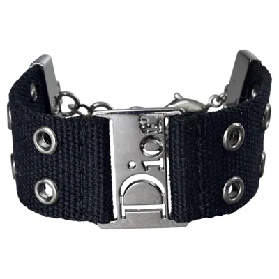 Pre-owned Dior Vintage Christian  By Galliano Y2k Black Nylon Strap Logo Cuff Bracelet