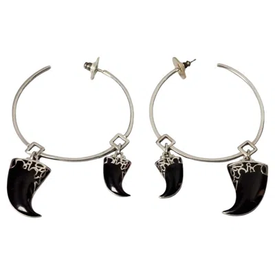 Pre-owned Dior Vintage Christian  By John Galliano Black Claw Charm Hoop Earrings