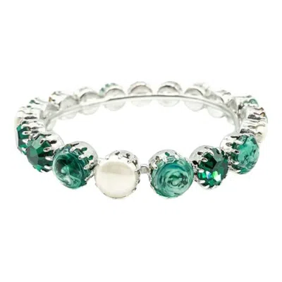 Pre-owned Dior Vintage Christian  By Marc Bohan Claw-set Pearl & Emerald Glass Bangle 1960s In Green
