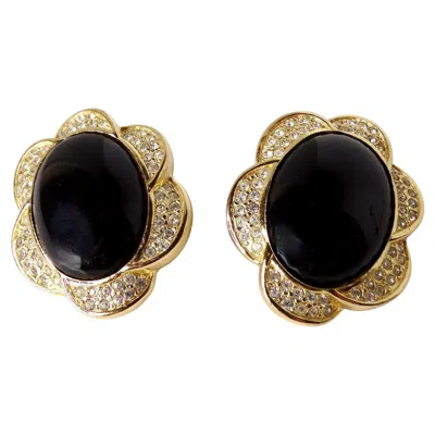 Pre-owned Dior Vintage Christian  Cabochon Flower 18k Plated Gold Stud Earrings In Multi