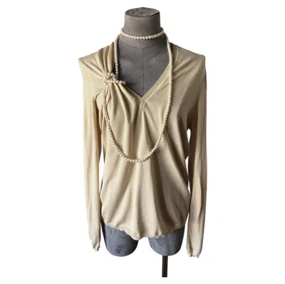 Pre-owned Dior Vintage Christian  Cashmere And Silk Pearl Embellished Sweater In Brown