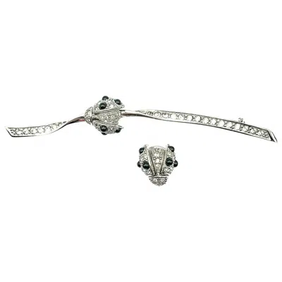 Pre-owned Dior Vintage Christian  Crystal Ladybird Double Pin Set 1980s In Gray