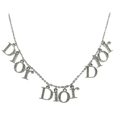 Pre-owned Dior Vintage Christian  Crystal Spell Out Charm Necklace 1990s In Gray