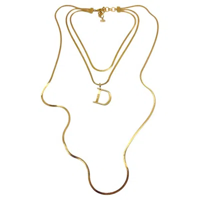 Pre-owned Dior Vintage Christian  'd' Logo Pendant Triple Layer Snake Chain Necklace 1980s In Multi