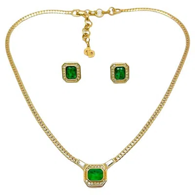 Pre-owned Dior Vintage Christian  Emerald Necklace And Earring Set 1980s In Green