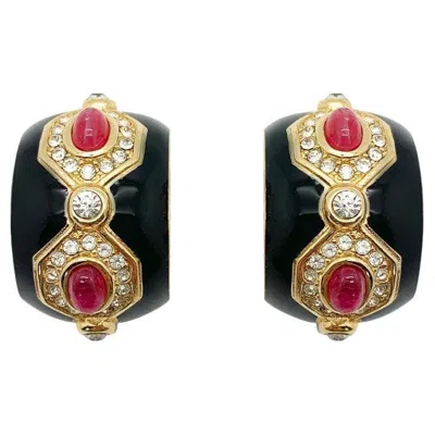 Pre-owned Dior Vintage Christian  Enamel & Ruby Cabochon Earrings 1980s In Multiple