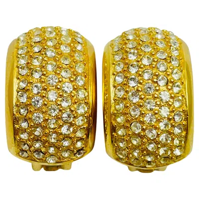 Pre-owned Dior Vintage Christian  Gold Crystal Designer Runway Clip On Earrings In Multi