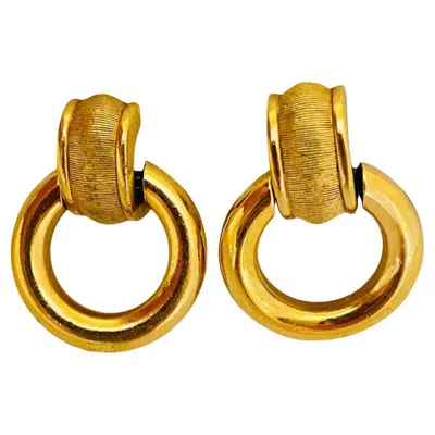 Pre-owned Dior Vintage Christian  Gold Door Knocker Dangle Designer Runway Clip On Earrings In Multi