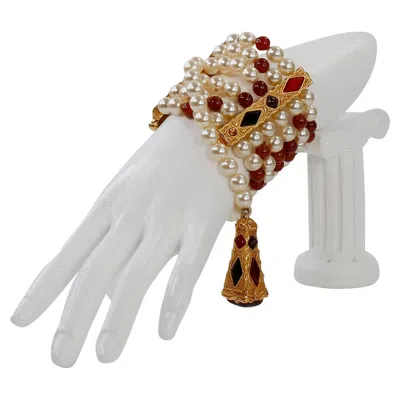 Pre-owned Dior Vintage Christian  Gold Faux Pearl Beaded Bracelet, Circa 1980s In Multi
