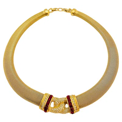 Pre-owned Dior Vintage Christian  Gold Mesh Crystal Designer Runway Haute Couture Necklace In Multi