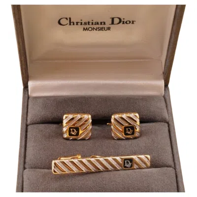 Pre-owned Dior Vintage Christian  Gold Plate & Onyx Cufflinks Circa 1990 In Original Case In Black