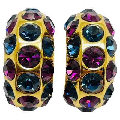 Pre-owned Dior Vintage Christian  Gold Plated Amethyst Sapphire Crystals Clip On Earrings In Purple