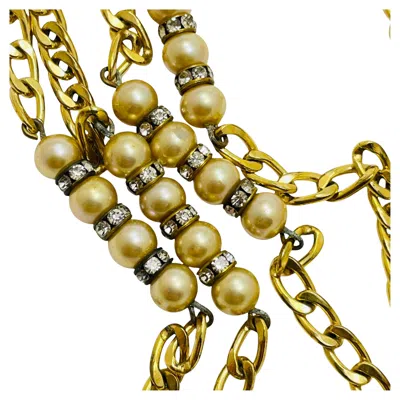 Pre-owned Dior Vintage Christian  Gold Plated Chain Crystals Faux Pearl Runway Necklace In Multi