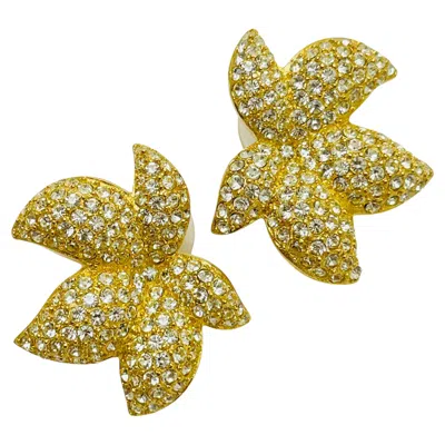 Pre-owned Dior Vintage Christian  Gold Plated Crystals Flower Designer Runway Earrings In Multi
