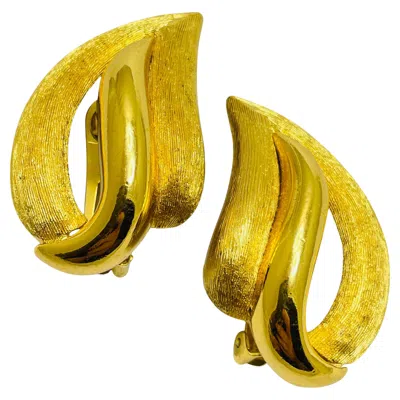 Pre-owned Dior Vintage Christian  Gold Plated Designer Runway Clip On Earrings In Multi