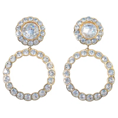 Pre-owned Dior Vintage Christian  Gold Tone Crystal Drop Hoop Earrings, 1980s In Multi