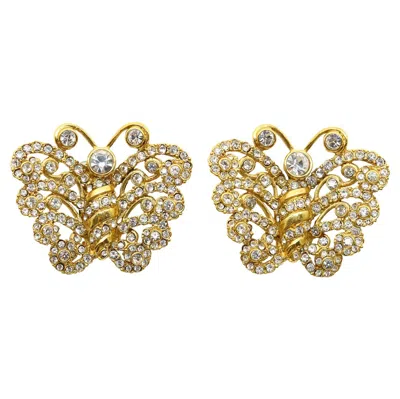 Pre-owned Dior Vintage Christian  Gold Tone Diamante Butterfly Earrings Circa 1980s In Multi
