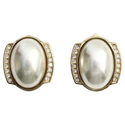 Pre-owned Dior Vintage Christian  Gold Tone Faux Pearl Clip-on Earrings, France In Multi