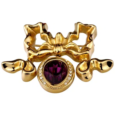 Pre-owned Dior Vintage Christian  Iconic French Bow Purple Stone Brooch