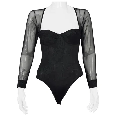 Pre-owned Dior Vintage Christian  Insignia Logo Monogram Black Bodysuit