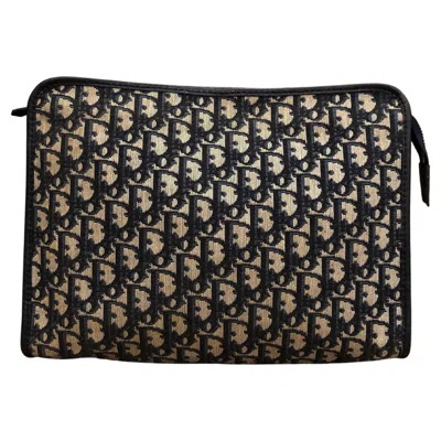Pre-owned Dior Vintage Christian  Large Trotter Jacquard Clutch Bag Navy In Blue