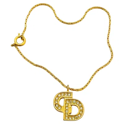 Pre-owned Dior Vintage Christian  Logo Gold Crystal Designer Runway Bracelet In Multi