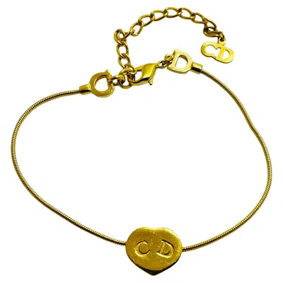 Pre-owned Dior Vintage Christian  Logo Gold Plated Heart Cd Logo Designer Runway Bracelet In Multi
