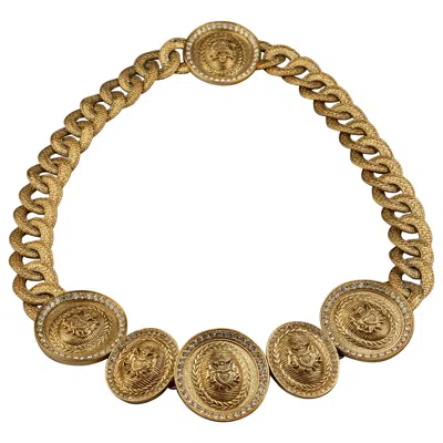Pre-owned Dior Vintage Christian  Medallion Crest Chunky Chain Necklace Belt In Brown