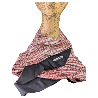 Pre-owned Dior Vintage Christian  Monogram Silk Scarf, Long Length, Cravat In Brown