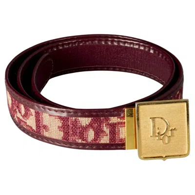 Pre-owned Dior Vintage Christian  Oblique Logo Monogram Burgundy Belt In Red