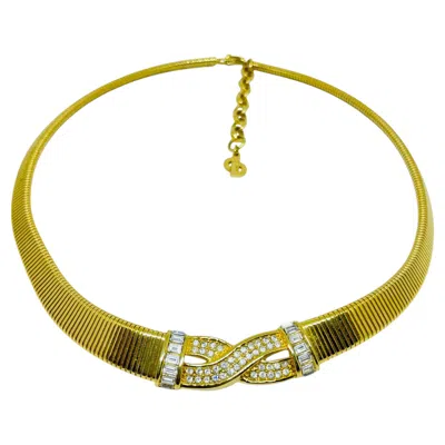 Pre-owned Dior Vintage Christian  Signed Gold Plated Crystals Omega Chain Designer Necklace In Multi