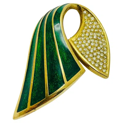 Pre-owned Dior Vintage Christian  Signed Gold Plated Enamel Crystals Designer Runway Brooch In Multi