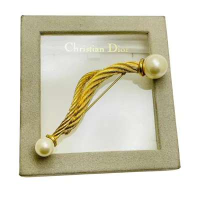 Pre-owned Dior Vintage Christian  Signed Gold Plated Pearls Designer Runway Brooch W Box In Multi
