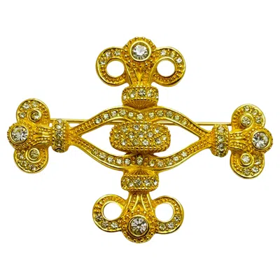 Pre-owned Dior Vintage Christian  Signed Maltese Cross Gold Crystals Designer Runway Brooch In Multi
